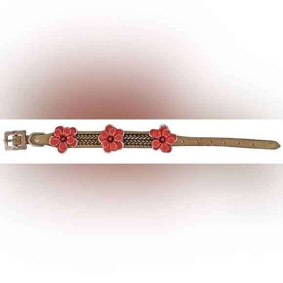 Showman Couture Genuine leather dog collar with red 3D flower accent - Picture 1 of 1